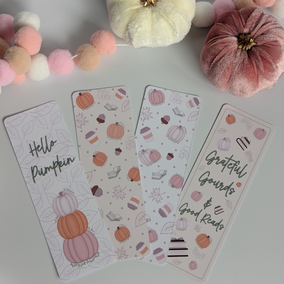 Autumn Fall And Pumpkin Themed Bookmarks Set - Picture 1 of 9